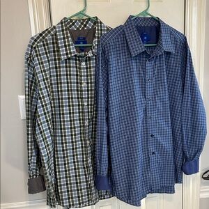 🤑BUNDLE DEAL Egara Blue and Green Plaid NO IRON Casual Shirts